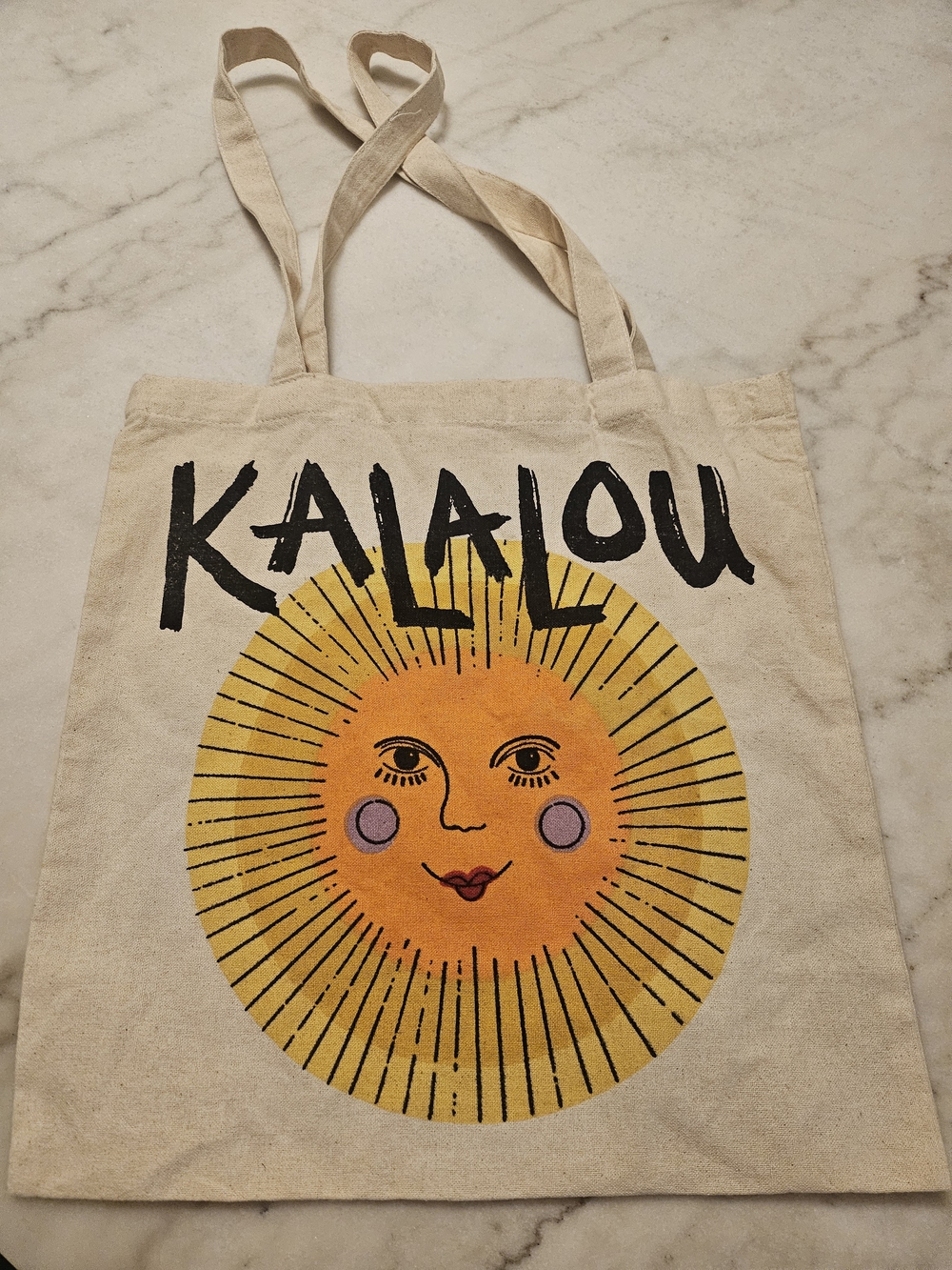 Cream Canvas Tote with Sunny Face Graphic